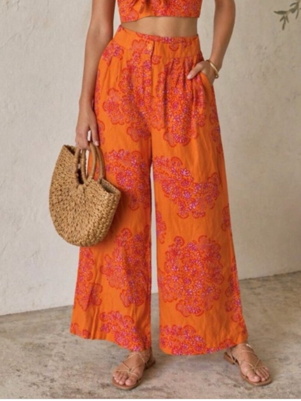 Caroline Constas Wide Leg Linen Pants Sz Large